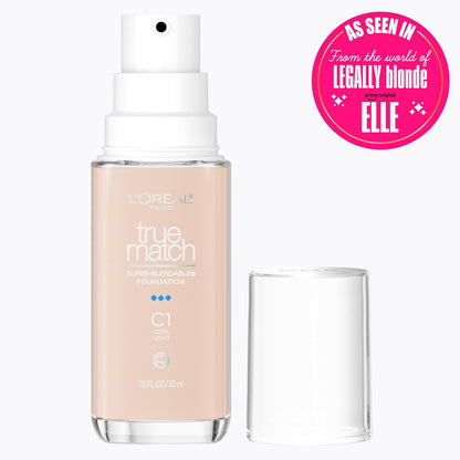 L'Oreal Paris True Match Super-Blendable Foundation, Medium Coverage Liquid Foundation Makeup, C1, Light, 1 Fl Oz