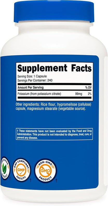 Nutricost Potassium Citrate 99mg, 240 Capsules - Gluten Free, Non-GMO