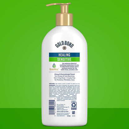 Gold Bond Healing Sensitive Daily Body & Face Lotion for Women & Men, 13 oz | Gold Bond lotion for body & face with aloe moisturizes, soothes dry, sensitive skin, healing lotion value size