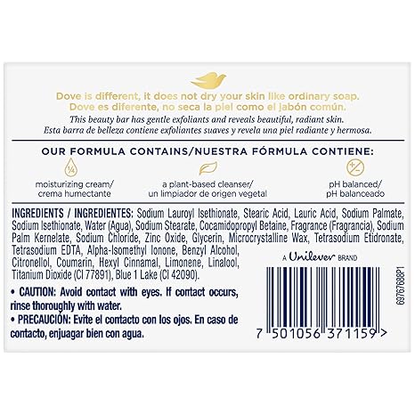 Dove Soap, Gentle Exfoliating Beauty Bar 8-Pack – 3-in-1 Moisturizing Face, Body & Hand Soap, 4.75 Oz Ea