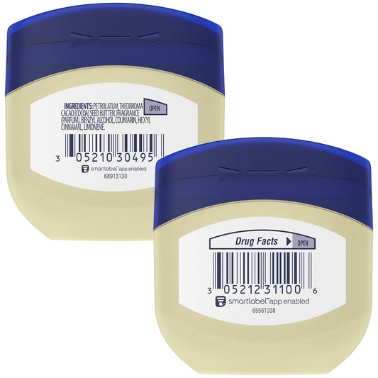 Vaseline Original & Cocoa Butter Healing Jelly Travel-Size Variety 4-Pack – Rich Moisturizing Ointment, Skin Protectant for Soothing Cracked, Dry Skin, 1.75 Oz Ea