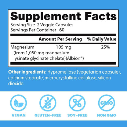 Doctor's Best High Absorption Magnesium Glycinate Lysinate, 120 Veg Caps