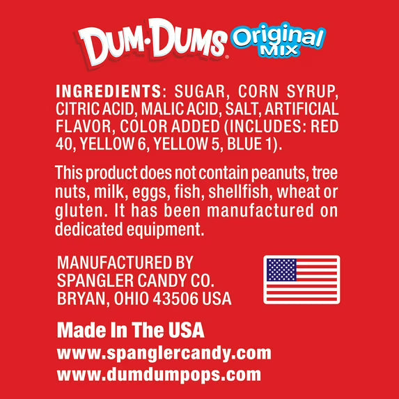 Dum Dums Original Mix Lollipop Suckers, Assorted Flavors Hard Candy, Party Candy, 16oz Candy Box