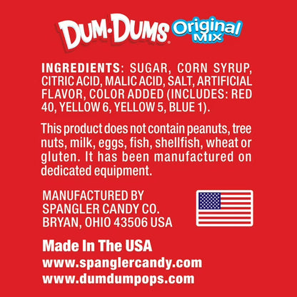 Dum Dums Original Mix Lollipop Suckers, Assorted Flavors Hard Candy, Party Candy, 16oz Candy Box