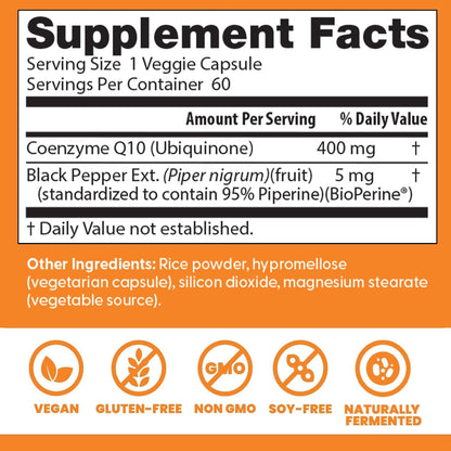 Doctor's BEST High Absorption CoQ10 400mg with BioPerine, 60 Veg Capsules