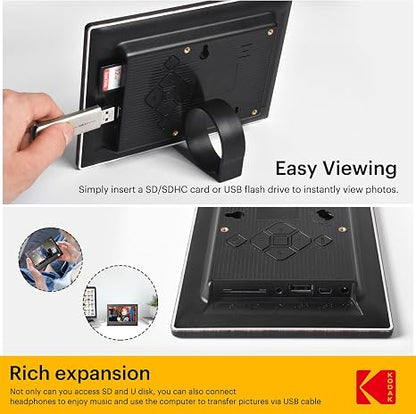 KODAK 7 Inch Digital Picture Frame with Remote Control, 1024x600 HD Display Digital Photo Frame, USB or SD Card Required, Auto-Rotate, Supports Photo/Video/Music/Calendar/Slideshow