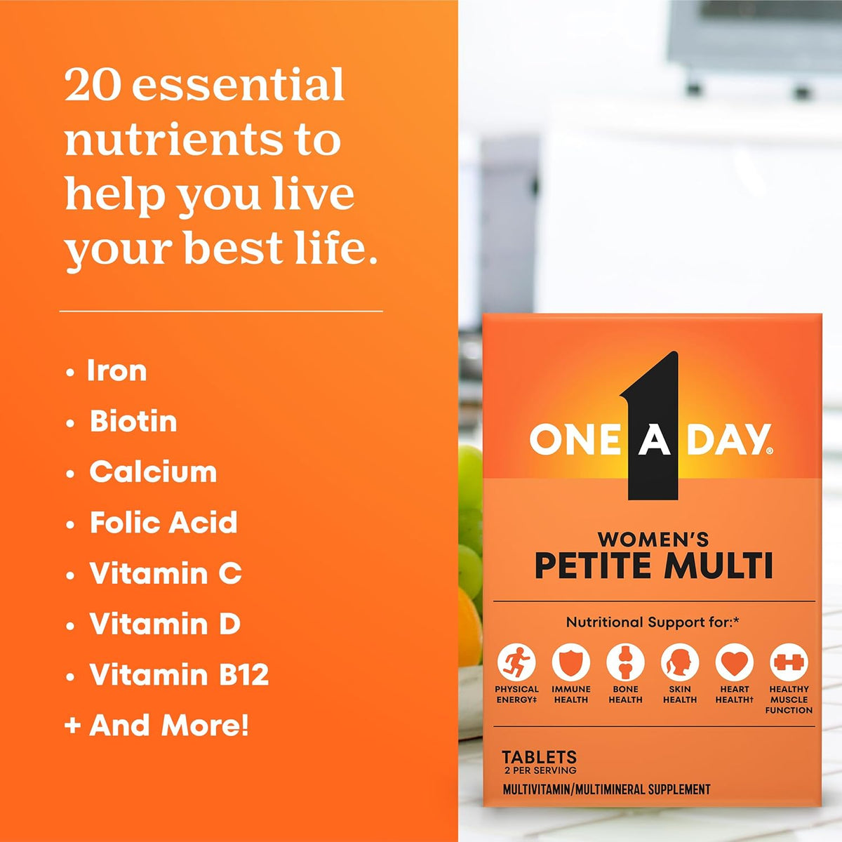 One A Day Women’s Petites Multivitamin,Supplement with Vitamin A, C, D, E and Zinc for Immune Health Support, B Vitamins, Biotin, Folate (as folic acid) & more,Tablet, 160 count