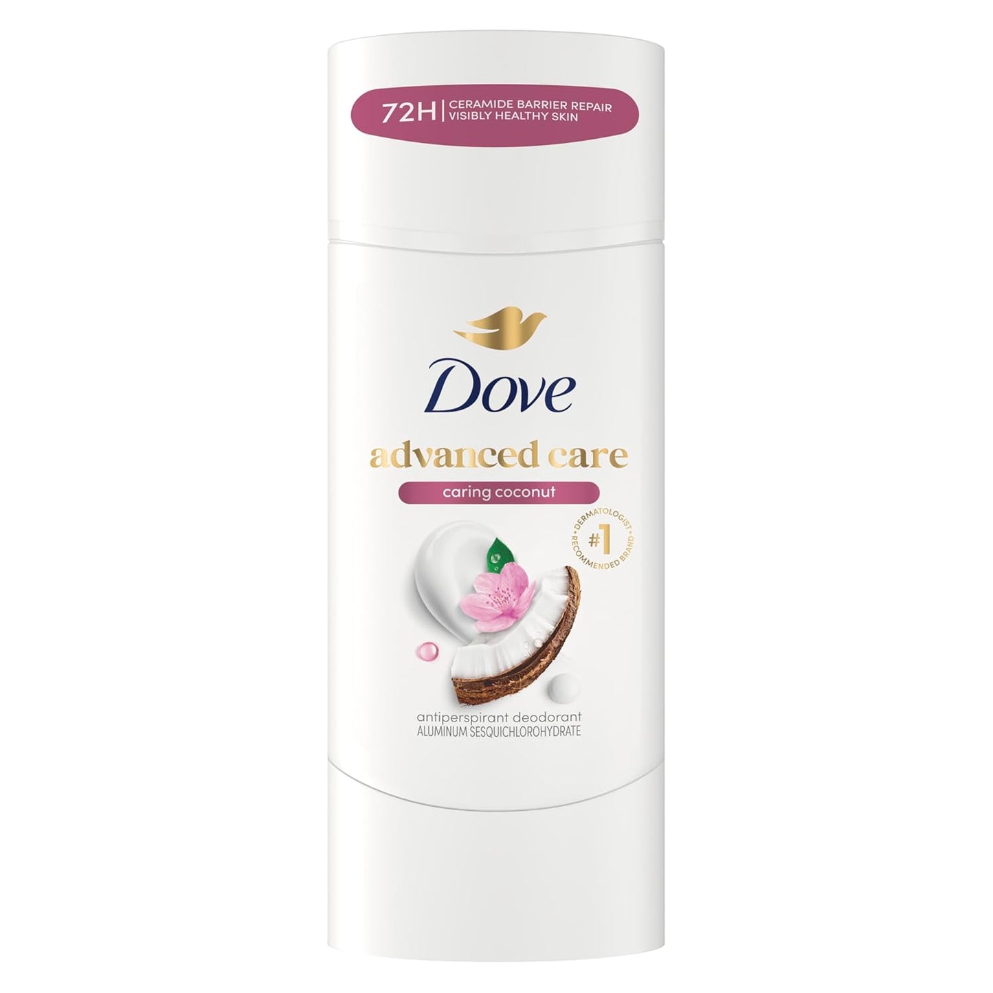 Dove Advanced Care Antiperspirant Deodorant Stick Caring Coconut for Helping Repair Skin Barrier After Shaving, with 72-Hour Sweat & Odor Protection, 2.6 oz