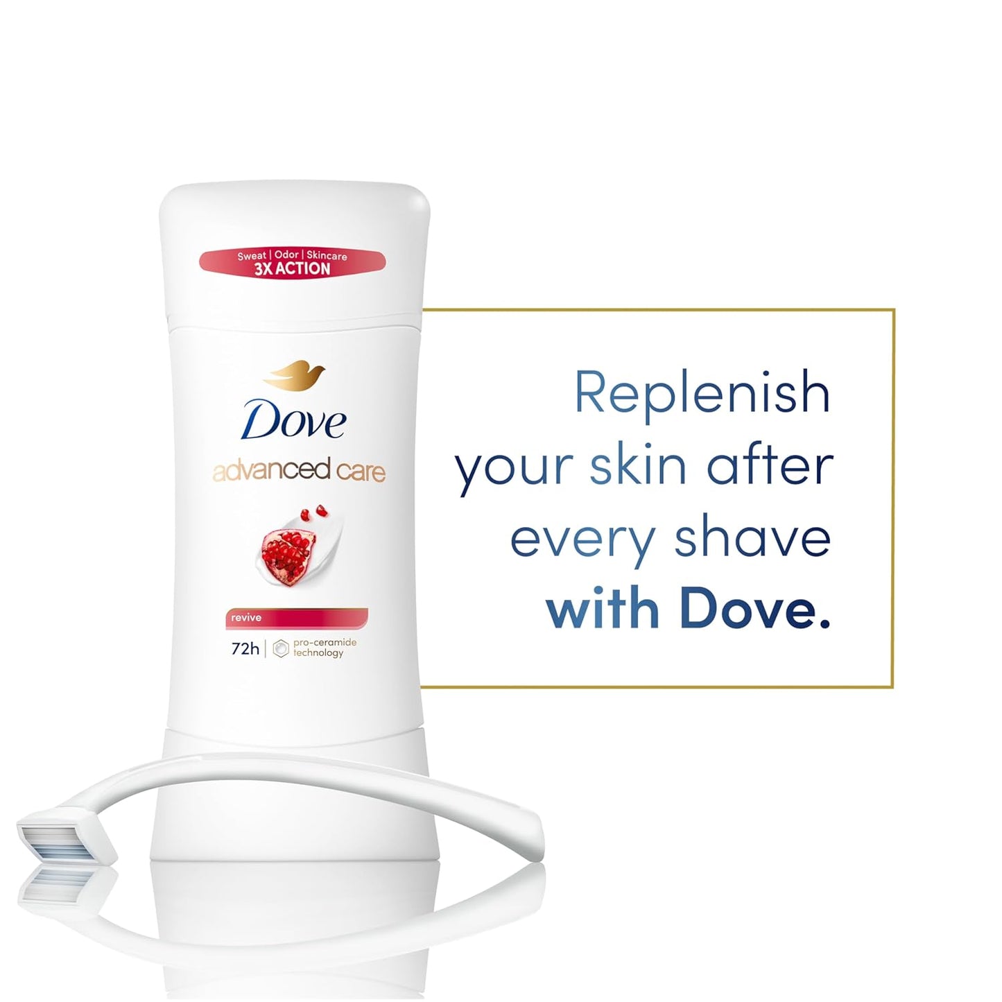 Dove Advanced Care Antiperspirant Deodorant for Women Revive 72 hour sweat and odor protection 2.6 oz (Packaging May Vary) (Pack of 12)