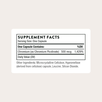 THORNE Chromium Picolinate, 500 mcg Highly Absorbable Chromium, 60 Capsules