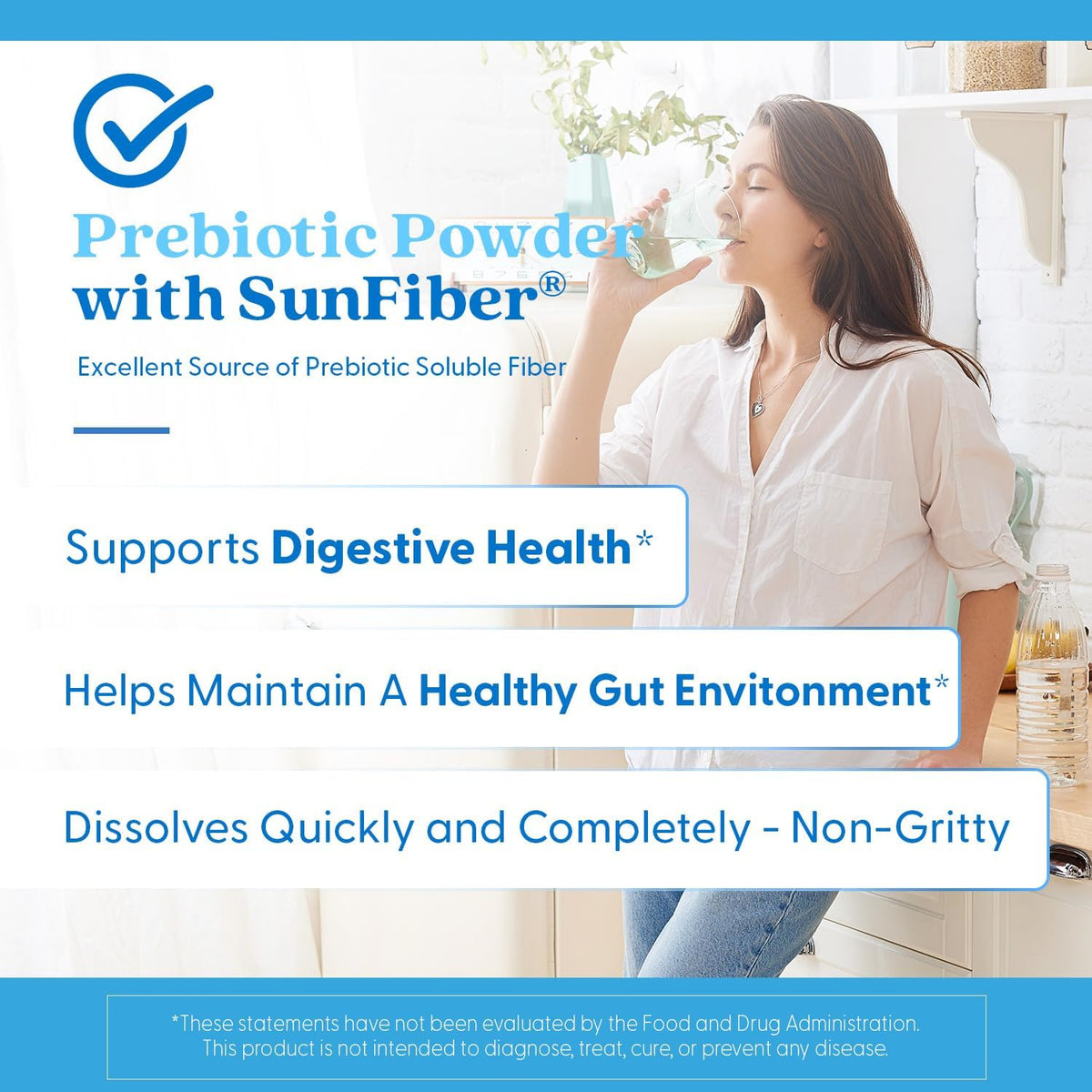 Doctor's Best Prebiotic Powder Supplement with Sunfiber Guar Fiber, 7.4 oz