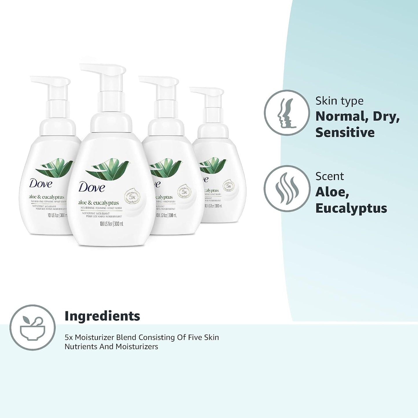 Dove Foaming Hand Wash Aloe & Eucalyptus Protects Skin from Dryness,More Moisturizers than the Leading Ordinary Hand Soap,10.1 oz,(Pack of 8)
