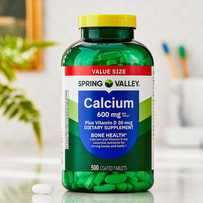 Spring Valley Calcium Plus Vitamin D Tablets, 600 mg, 500 Count, Bone & Joint Health Dietary Supplement, Value Size