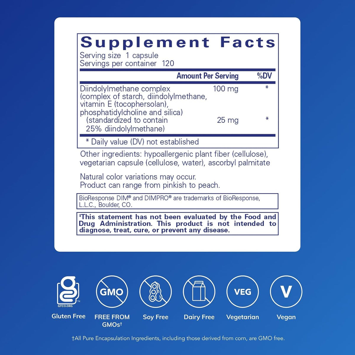 Pure Encapsulations DIMPRO 100 - Diindolylmethane Supplement, 120 Capsules