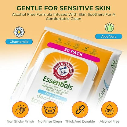 Arm & Hammer Body and Face Wipes, 90 Deodorant Towelettes - Simply Fresh