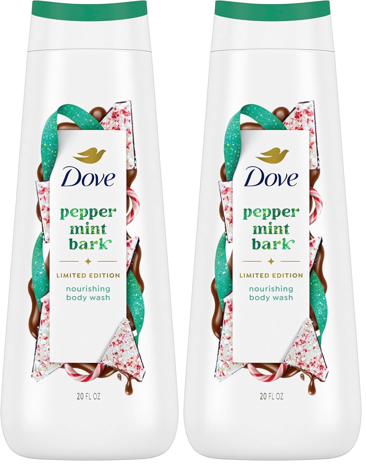 Dove Limited Edition Holiday Treats Body Wash Peppermint Bark for Deep Nourishment 20 oz (Pack of 2)