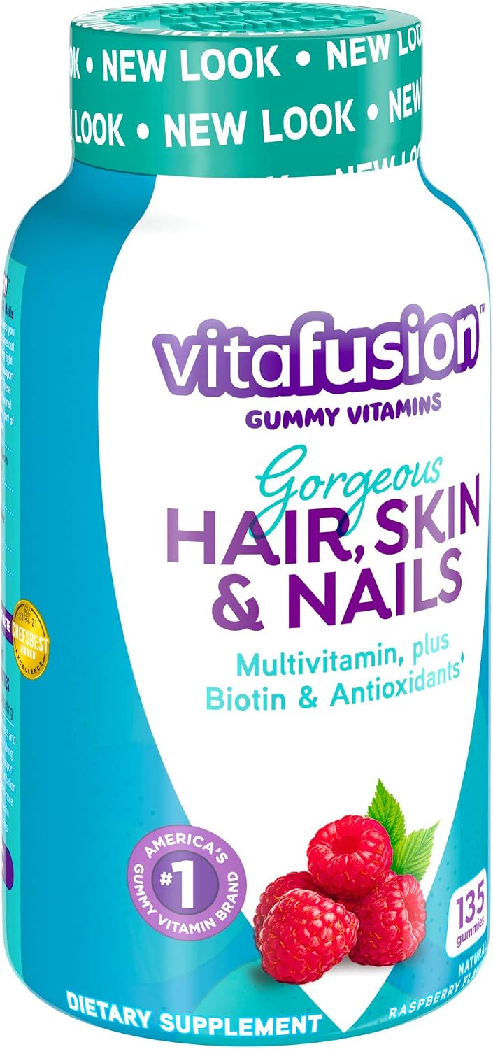 Vitafusion Gorgeous Hair/Skin & Nails Multivitamin Gummy Vitamins + Biotin & Antioxidant Vitamins C&E/Raspberry Flavor (45 Day Supply) America’s Number One Gummy Vitamin Brand, 135 Count (Pack of 2)