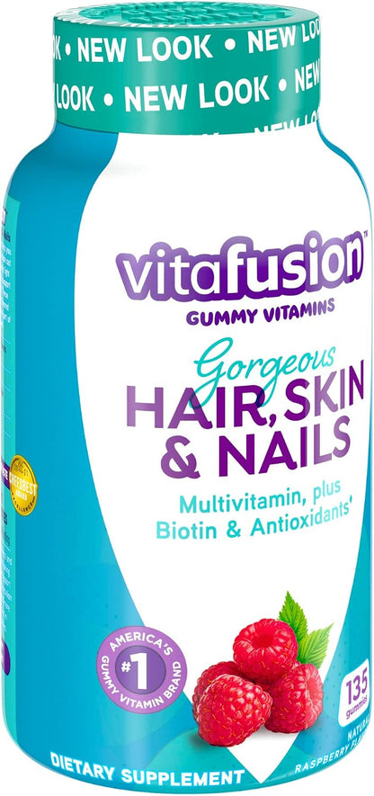 Vitafusion Gorgeous Hair/Skin & Nails Multivitamin Gummy Vitamins + Biotin & Antioxidant Vitamins C&E/Raspberry Flavor (45 Day Supply) America’s Number One Gummy Vitamin Brand, 135 Count (Pack of 2)