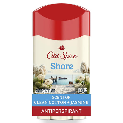 Old Spice Dry Feel Antiperspirant Deodorant for Men, 24/7 Long Lasting Freshness, 24/7 Sweat & Odor Protection, Gentle on Skin with Skin Conditioners, Shore with Clean Cotton & Jasmine Scent, 2.6 oz