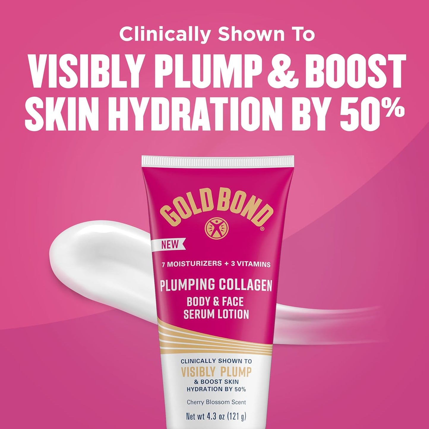 Gold Bond Plumping Collagen Body and Face Serum Lotion, Lightweight Hydrating Moisturizer with Collagen Peptide Complex, Jojoba and Grapeseed Oils to Visibly Plump Skin, Cherry Blossom Scent, 4.3 oz