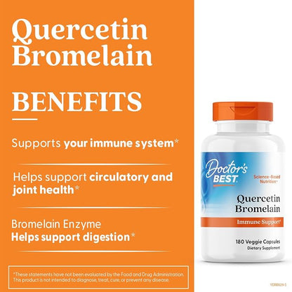 Doctor's Best Quercetin Bromelain Supplement, for Men & Women, 180 Veg Caps