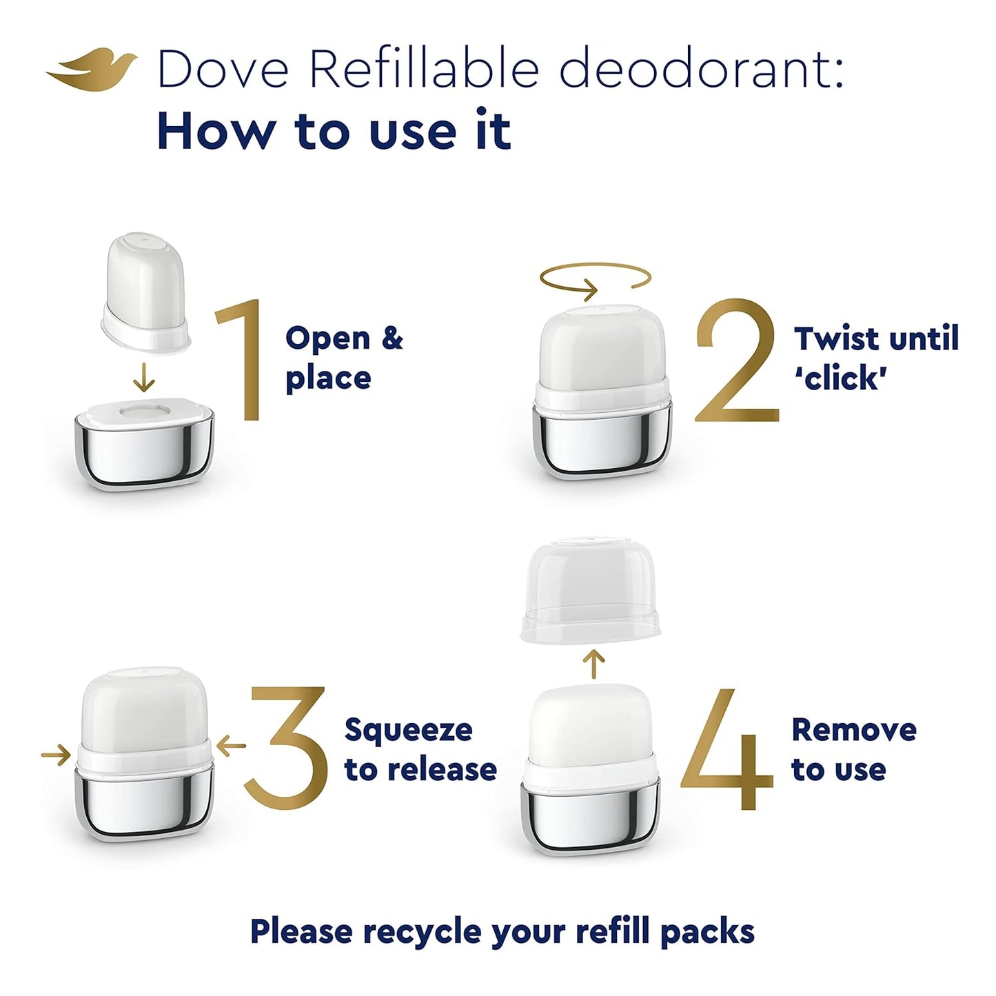 Dove Refillable Deodorant Starter Kit Deodorant For Women Coconut & Pink Jasmine 0% Aluminum 1.13 oz