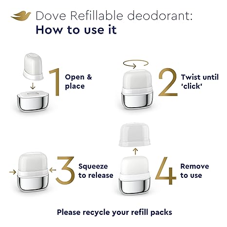Dove Refillable Deodorant Starter Kit Deodorant For Women Cucumber & Green Tea 0% Aluminum 1.13 oz