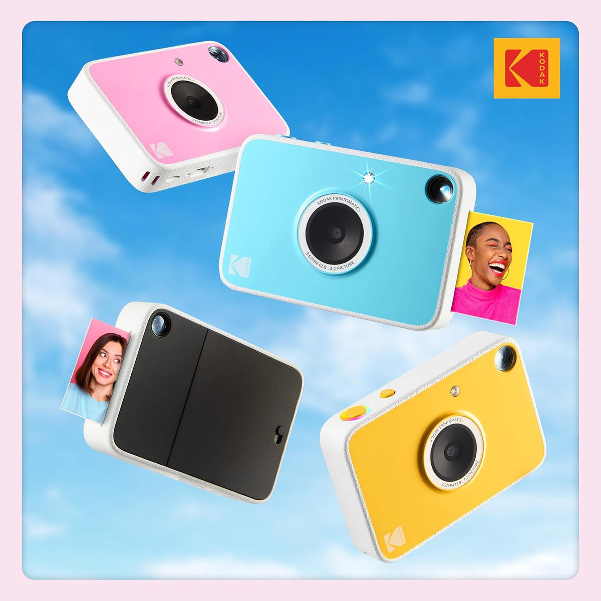 Kodak Printomatic+ Instant Print Digital Camera (Pink) 10MP Portable Camera with Interactive RGB LED Status Indicator, Prints Full-Color Photos on Zink 2x3” Sticky-Backed Photo Paper - Easy & Fun