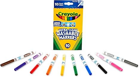 Crayola Ultra-Clean Washable Markers, Fine Line Multicolor, 10 Count
