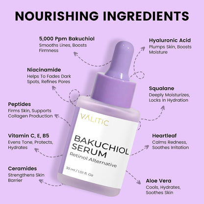 VALITIC Bakuchiol Serum - Retinol Alternative Face Serum, 30ml, 1.01fl.oz