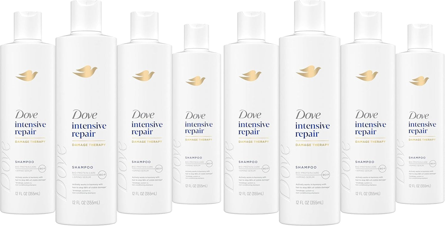 Dove Shampoo Intensive Repair for Damaged Hair with Bio-Protein Care Technology and Amino Serum 12 Fl Oz,(Pack of 8)