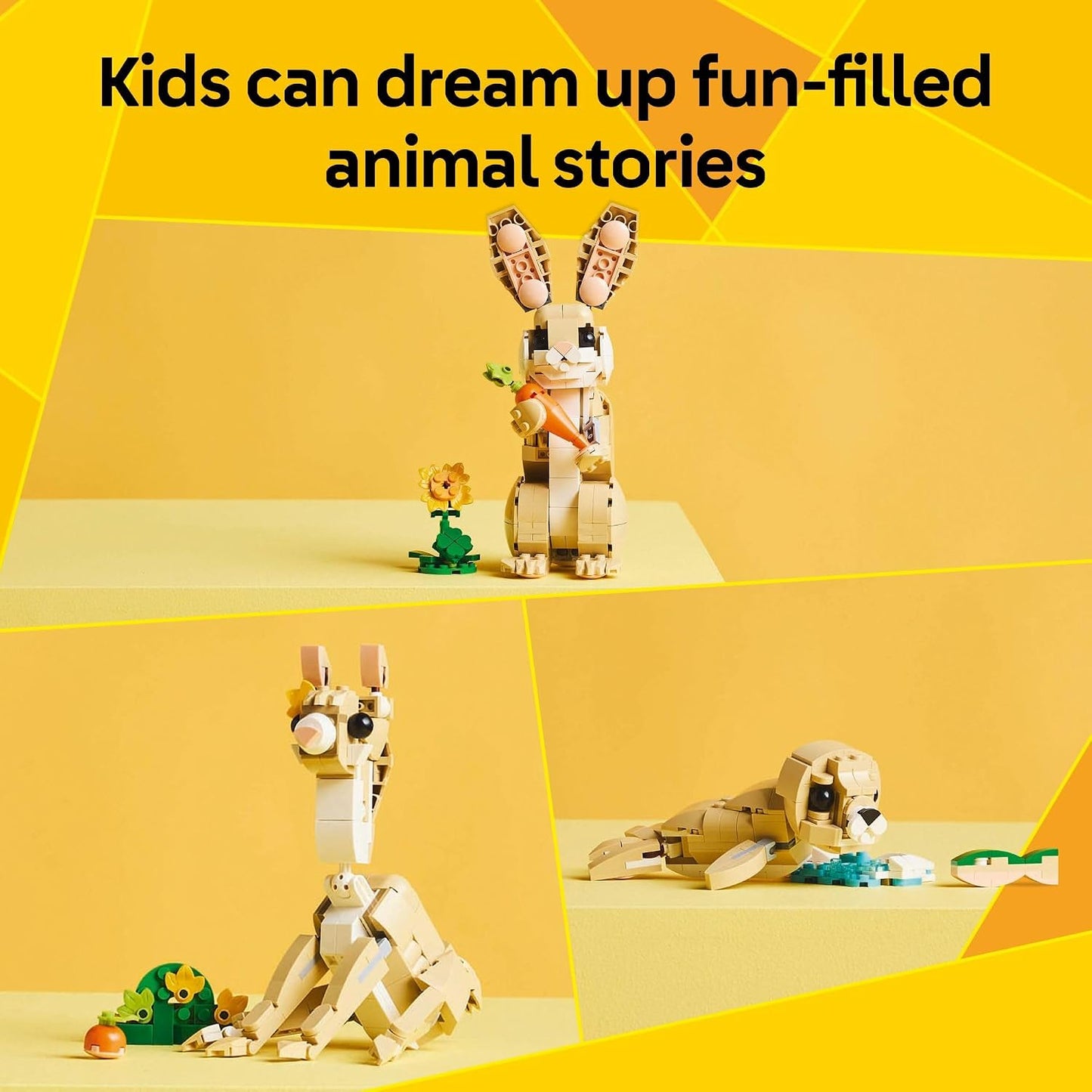 LEGO Creator 3 in 1 Cute Bunny 31162 | Building Toy, Girls & Boys, Ages 8+, Choose Your Build W/ 3 Options, 326 pcs, Display in Bedroom or Bookshelf, Gift Idea