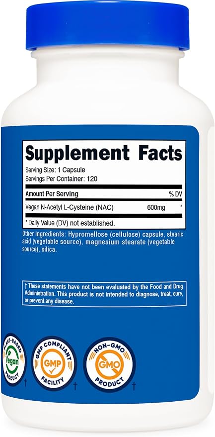 Nutricost N-Acetyl L-Cysteine (NAC) 600mg, 120 Vegetarian Capsules - GMO-Free, Gluten Free, Vegetarian Caps (Pack of 2)