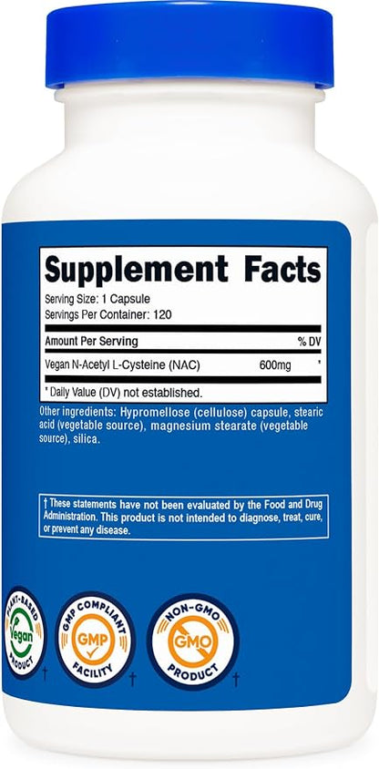 Nutricost N-Acetyl L-Cysteine (NAC) 600mg, 120 Vegetarian Capsules - GMO-Free, Gluten Free, Vegetarian Caps (Pack of 2)