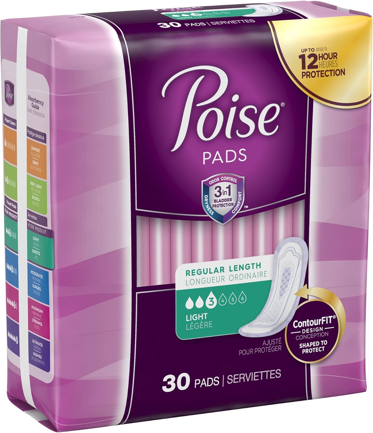 Poise Ultra Thins Light Absorbency Pads, 30 Count (Pack of 2)