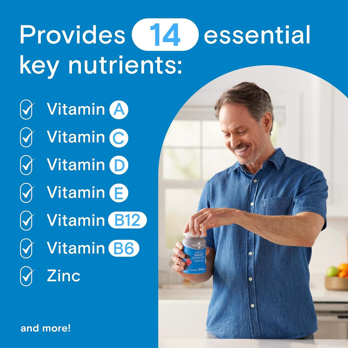 ONE A DAY Men’s 50+ Daily Essentials Multivitamin Gummies, Multivitamin for Men Over 50, Fruit Medley Flavor, 120 Gummies,(Pack of 2)