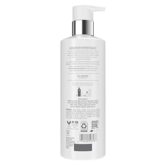 Dove Derma Scalp Oil Control Shampoo 1 ct with Glycerin, Sulfates and Niacinamide for Removing Scalp Product Buildup 16 Fl oz