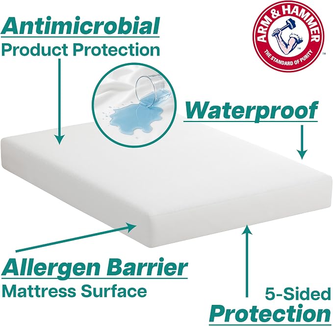 Arm & Hammer Soft Terry Mattress Protector, Waterproof, White, Full