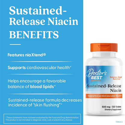 Doctor's Best Niacin 500 mg Extended Release Supplement, Vegan, 120 Tablets
