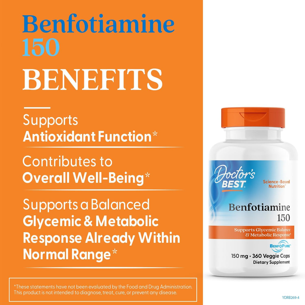 Doctor's Best Benfotiamine 150mg Supplement, Non GMO, 360 Veggie Caps
