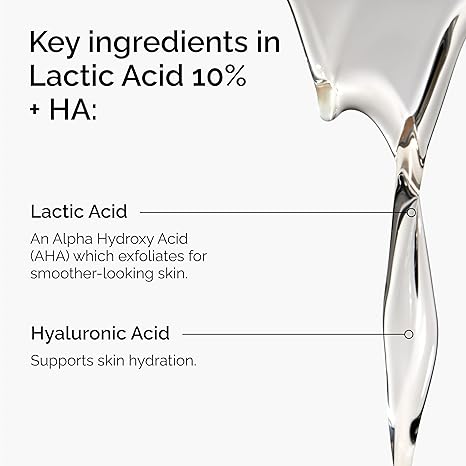 The Ordinary Lactic Acid 10% + Hyaluronic Acid 2%, High-Strength Exfoliating Serum for Smoother, Brighter Skin, 1 Fl Oz