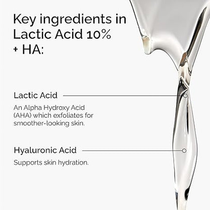 The Ordinary Lactic Acid 10% + Hyaluronic Acid 2%, High-Strength Exfoliating Serum for Smoother, Brighter Skin, 1 Fl Oz