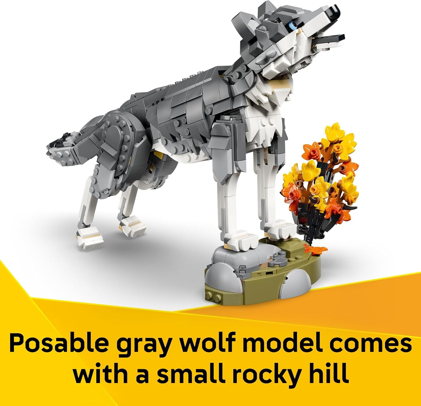 LEGO Creator 3 in 1 Forest Animals: Gray Wolf - Building Toy for Boys & Girls, Ages 8+ - Build a Wolf, Falcon or Raccoon - Gift for Kids' Birthdays - 31393