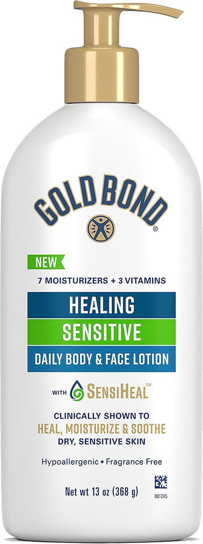 Gold Bond Healing Sensitive Daily Body & Face Lotion for Women & Men, 13 oz | Gold Bond lotion for body & face with aloe moisturizes, soothes dry, sensitive skin, healing lotion value size