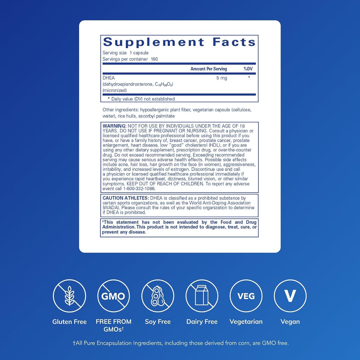 Pure Encapsulations DHEA 5 mg, 180 Capsules
