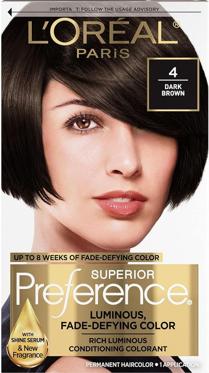 L’Oreal ParisSuperior Preference Fade-Defying Color and Shine System, Level 3 Permanent, Dark Brown/Natural 4 (Pack of 3)