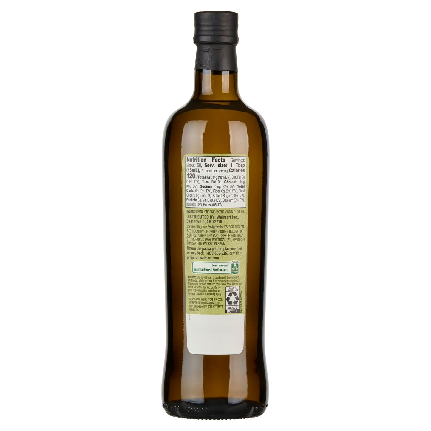 Great Value Organic Extra Virgin Olive Oil, 25.5 fl oz Glass Bottle
