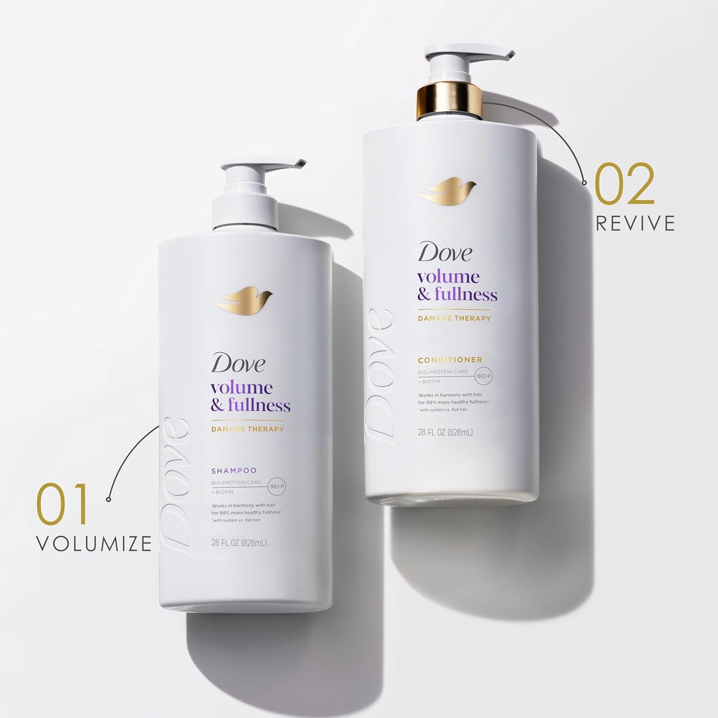 Dove Shampoo Volume & Fullness for Fine, Thin Hair with Bio-Protein Care Technology and Biotin 28 Fl Oz (Pack of 4)