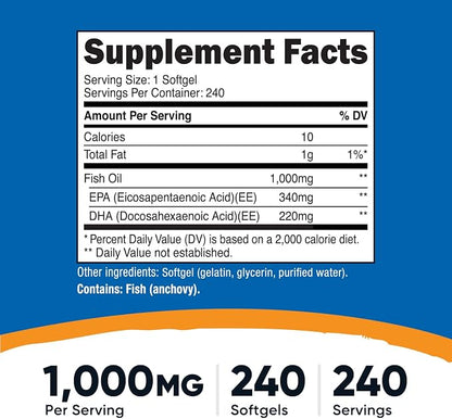 Nutricost Fish Oil Omega 3 Softgels with EPA & DHA, 240 Softgels, GMO-Free