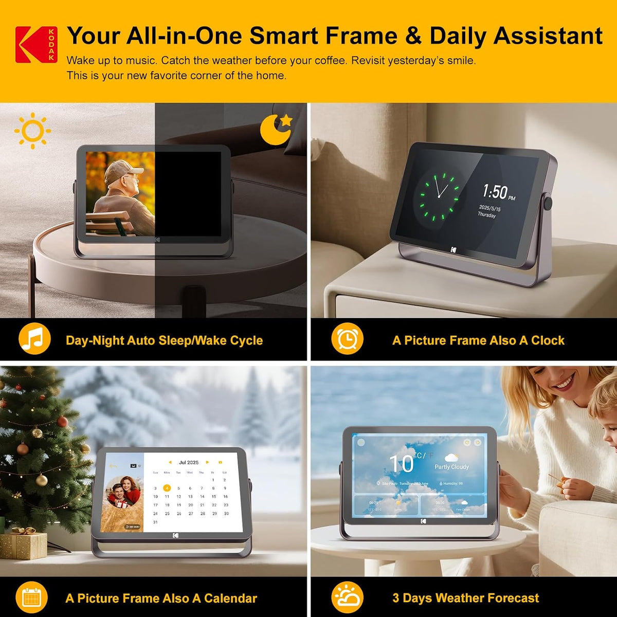 KODAK 64GB WiFi Digital Picture Frame with 4000mAh Battery Powered, 10.1 inch 1280 * 800 G+G IPS Touch Screen Electronic Smart Digital Photo Frame, Auto-Rotate, Gifts for Women Mom